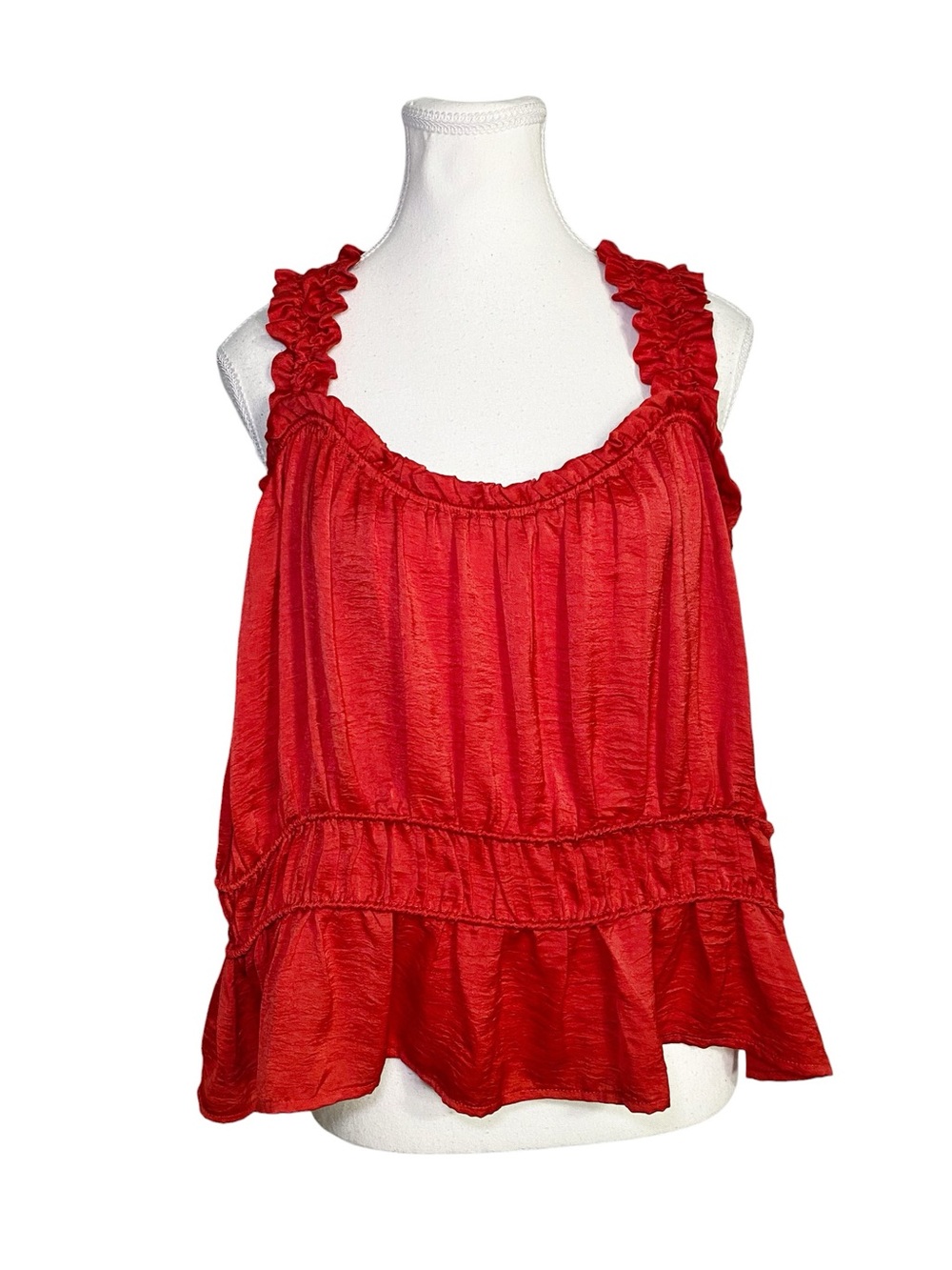 Arula Red Smocked Peplum Top with Ruffle Straps